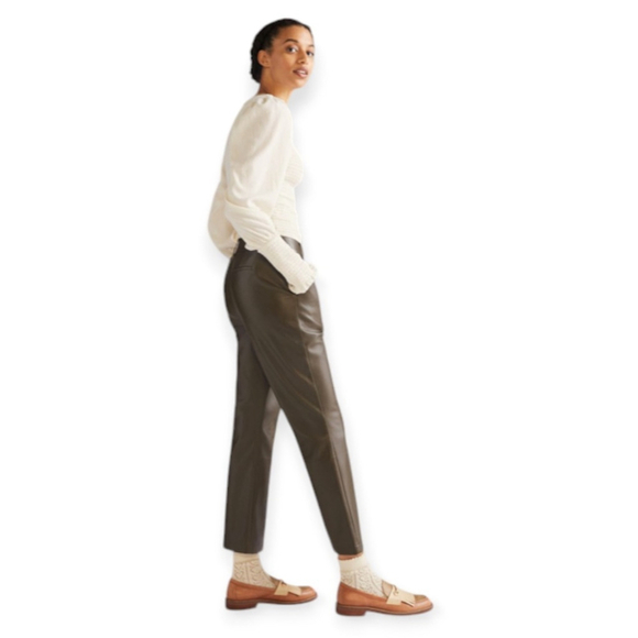 ANTHROPOLOGIE Avec Les Filles Flared Faux Leather Pants Olive Moss Sz Small - Picture 3 of 14